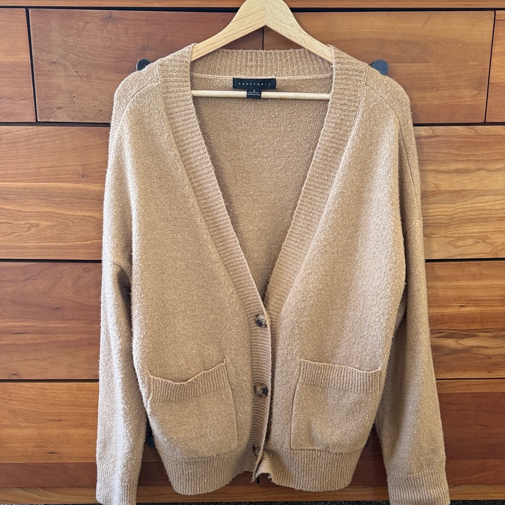 Sanctuary Camel Knit Oversized Grandpa Cardigan Size S
